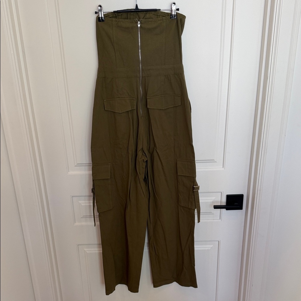 Khaki Strapless Jumpsuit - Picture 2 of 2